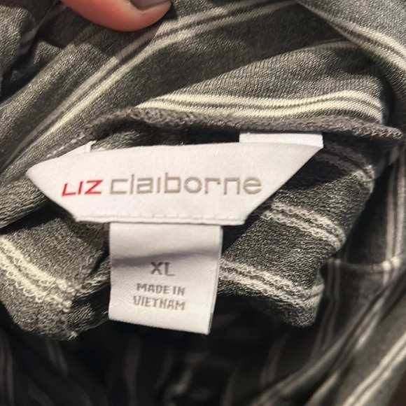 Gray and White Striped Liz Claiborne Cowl Neck Sweater - Picture 4 of 6